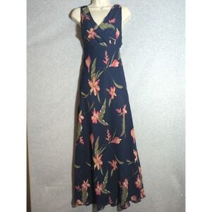 Vtg Women's Y2K Babydoll Midi Dress‎ Marnie West 10 M Blue Floral Fairy Festival